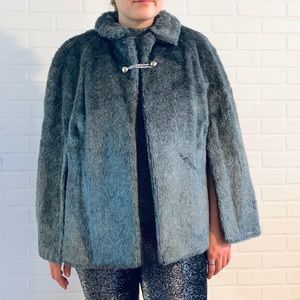 70s Silver Fox Faux Fur Poncho Cape size S M